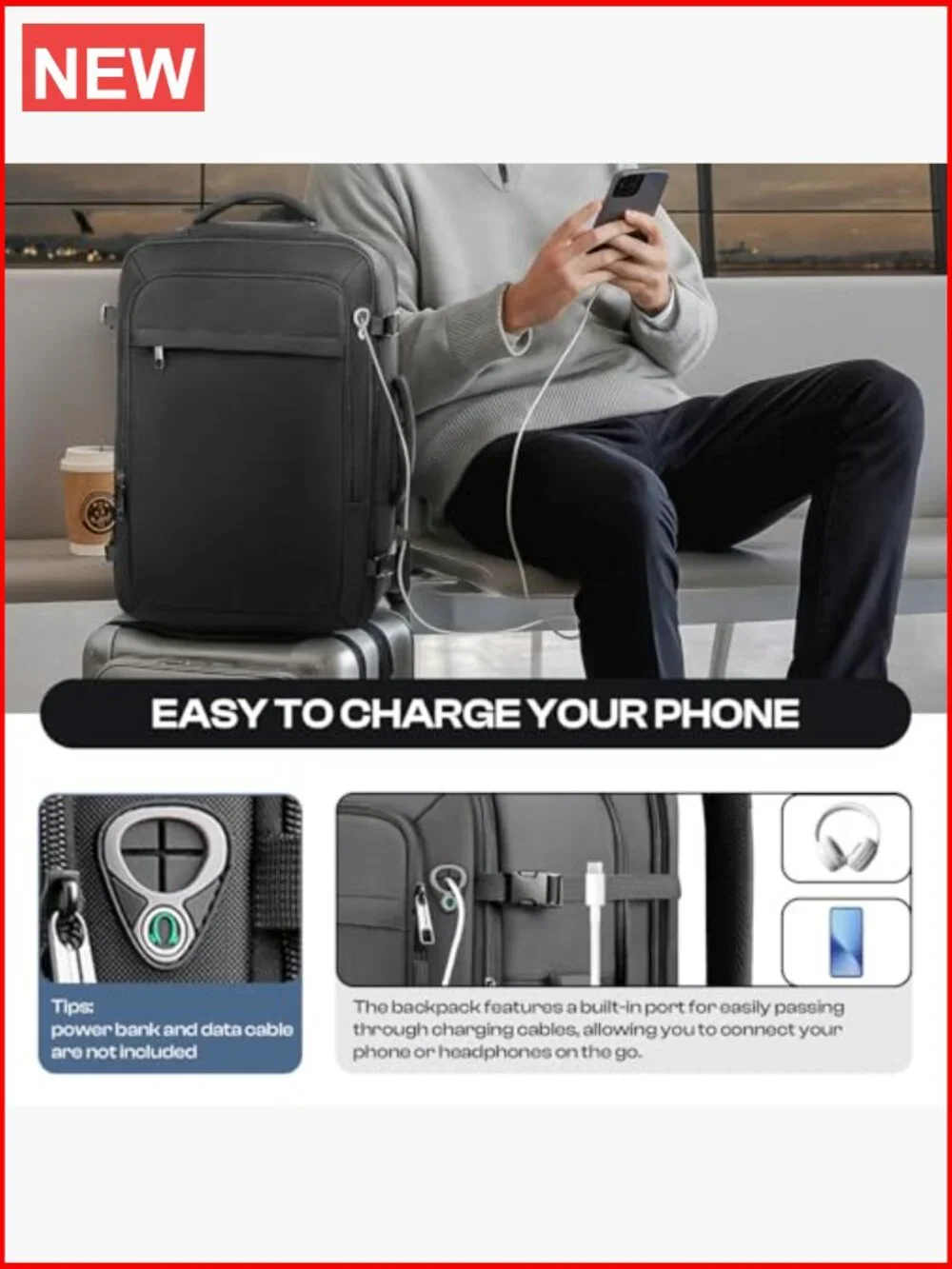 Extra Large 55L Travel Backpack TSA Approved Expandable Laptop Bagpack 18.4 inch